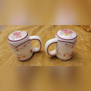 Waverly Vintage White and Pink Ceramic Salt Pepper Shakers